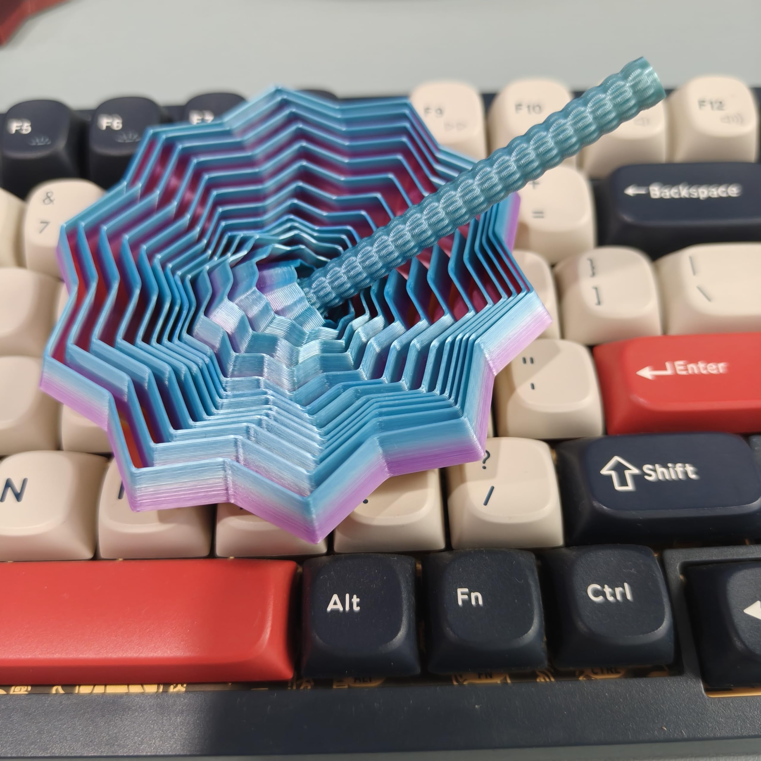 QWZFirst 3D Printed Expanded Sensory Fidget Star – Rainbow Spinning Stress Relief Toy with Handle for Office Desk (Large, 25 Rings)