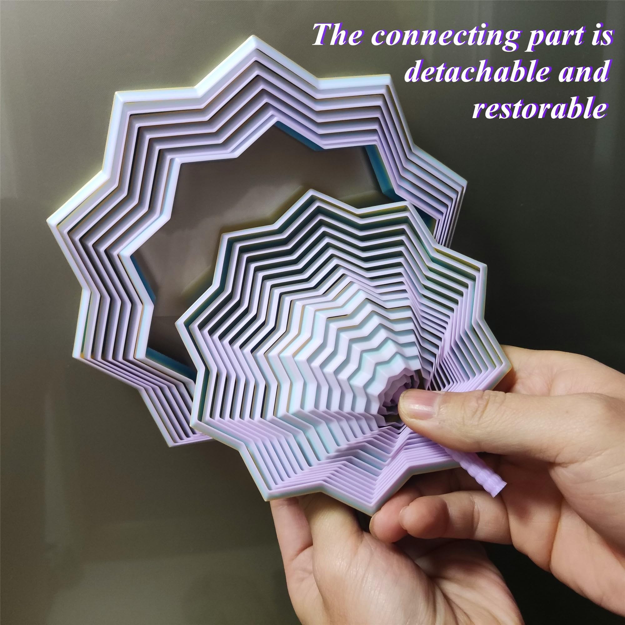 QWZFirst 3D Printed Expanded Sensory Fidget Star – Rainbow Spinning Stress Relief Toy with Handle for Office Desk (Large, 25 Rings)