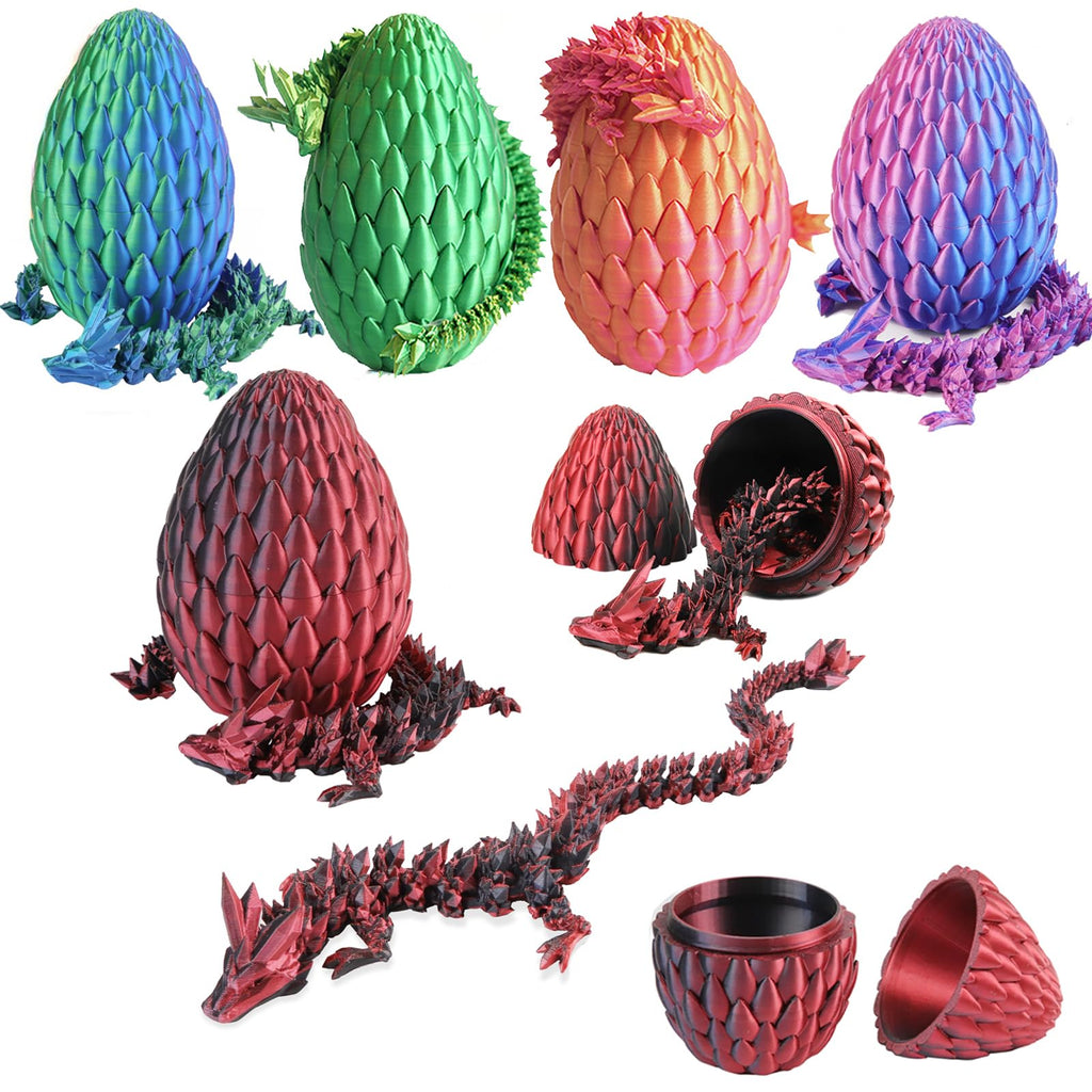 Qxbuhe 12-Inch 3D Printed Articulated Dragon Fidget Toy – Mystery Crystal Design, Black Red, PLA Plastic Desk Decor for Adults & Kids