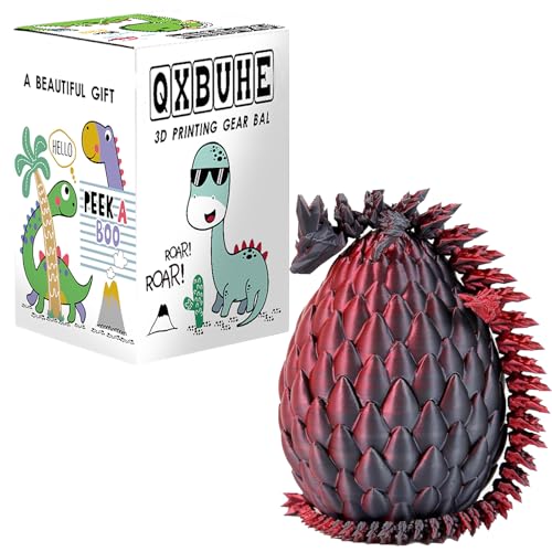 Qxbuhe 12-Inch 3D Printed Articulated Dragon Fidget Toy – Mystery Crystal Design, Black Red, PLA Plastic Desk Decor for Adults & Kids