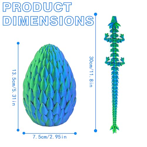 Qxbuhe 12-Inch 3D Printed Dragon Egg – Mystery Crystal Articulated Dragon Fidget Toy for Adults, Home Desk Decor (Cyanine)