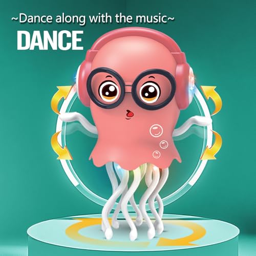 Qxbuhe Dancing Octopus Toy – Pink Jellyfish with Smart Obstacle Sensor, LED Lights & Music
