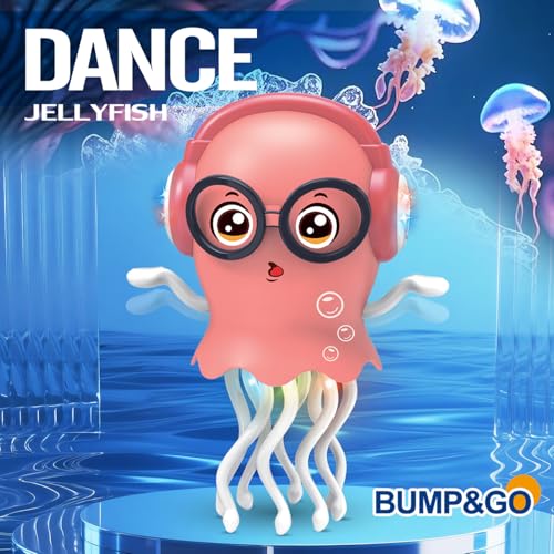 Qxbuhe Dancing Octopus Toy – Pink Jellyfish with Smart Obstacle Sensor, LED Lights & Music