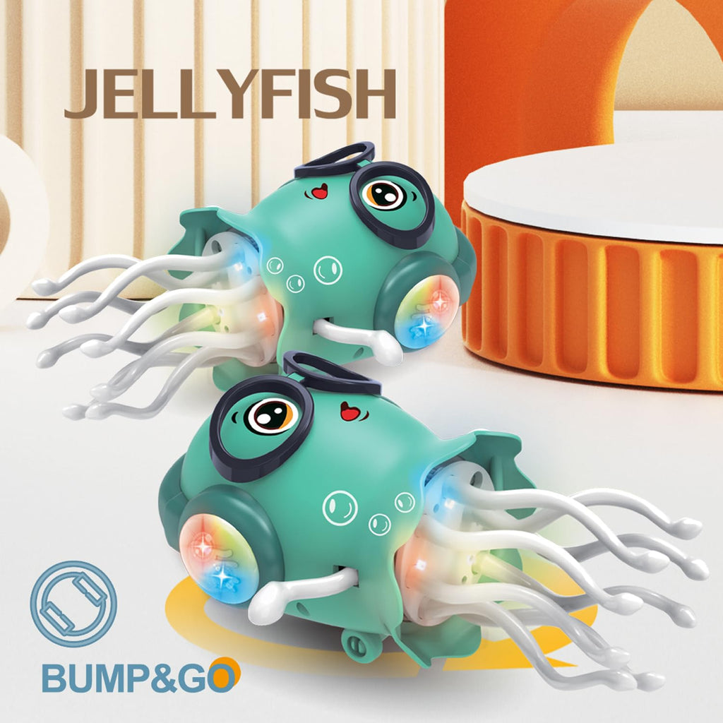 Qxbuhe Dancing Octopus Toy with Smart Obstacle Sensor, LED Lights and Music - Green Jellyfish Design