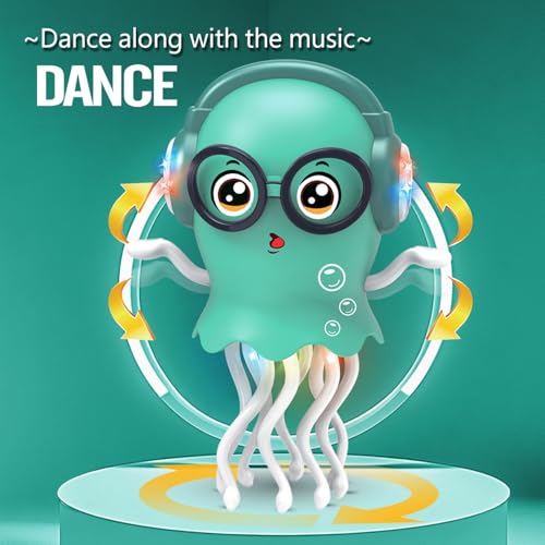 Qxbuhe Dancing Octopus Toy with Smart Obstacle Sensor, LED Lights and Music - Green Jellyfish Design