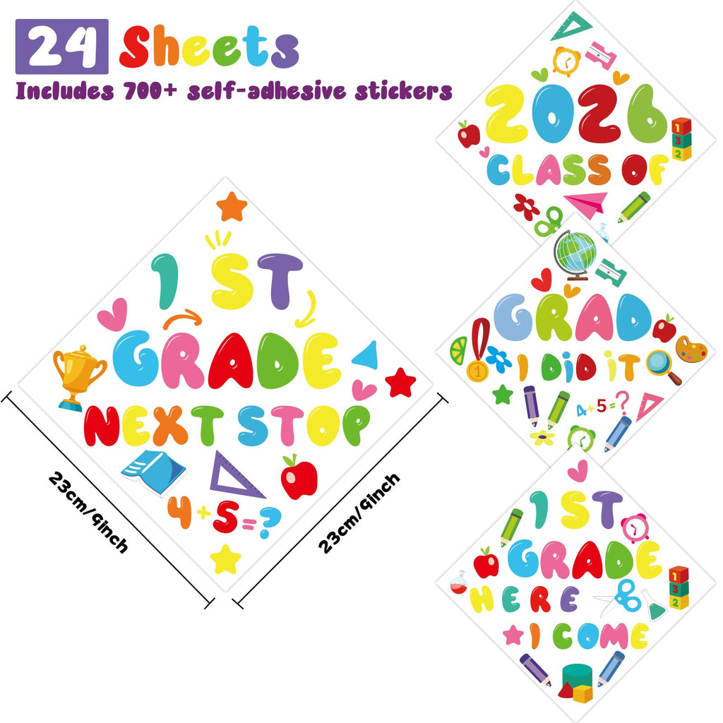 Qyeahkj 24-Piece Graduation Cap Topper Sticker Kit for Kindergarten DIY Crafts