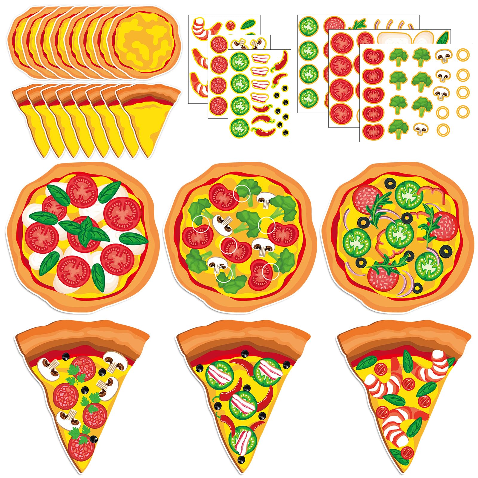 Qyeahkj 30-Piece Pizza Sticker Craft Kit – DIY Topping Stickers for Party Favors and Classroom Activities