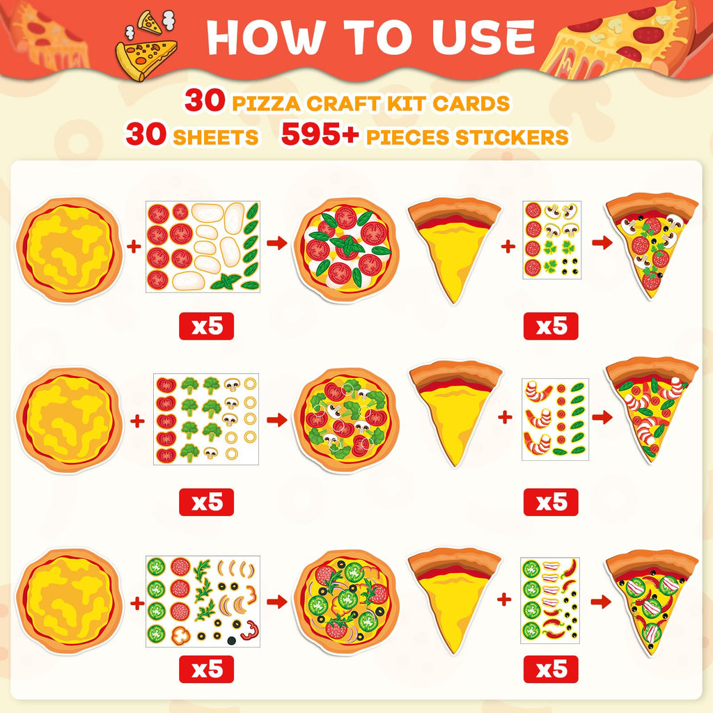 Qyeahkj 30-Piece Pizza Sticker Craft Kit – DIY Topping Stickers for Party Favors and Classroom Activities