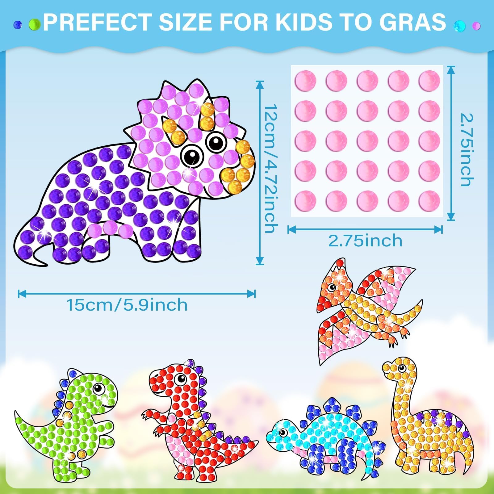 Qyeahkj 6 Pcs Dinosaur Suncatcher Gem Diamond Painting Kit - DIY Dino Arts & Crafts for Adults - Over 588 Stickers