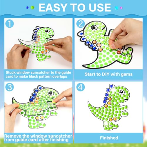 Qyeahkj 6 Pcs Dinosaur Suncatcher Gem Diamond Painting Kit - DIY Dino Arts & Crafts for Adults - Over 588 Stickers