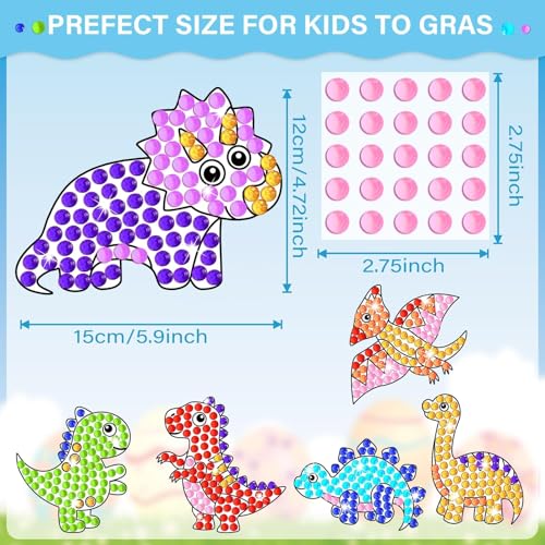 Qyeahkj 6 Pcs Dinosaur Suncatcher Gem Diamond Painting Kit - DIY Dino Arts & Crafts for Adults - Over 588 Stickers