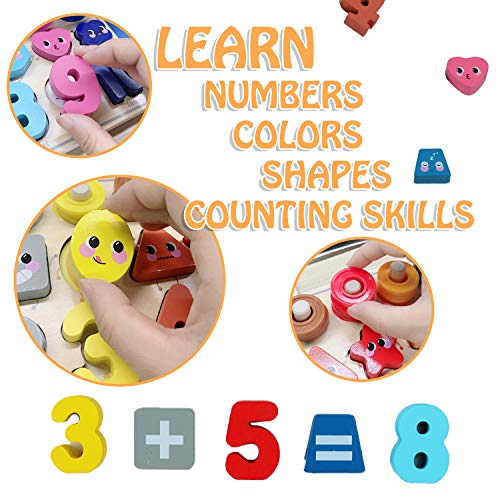 QZMTOY Wooden Montessori 4-in-1 Number Puzzle & Sorting Toy for Toddlers 3-5 Years