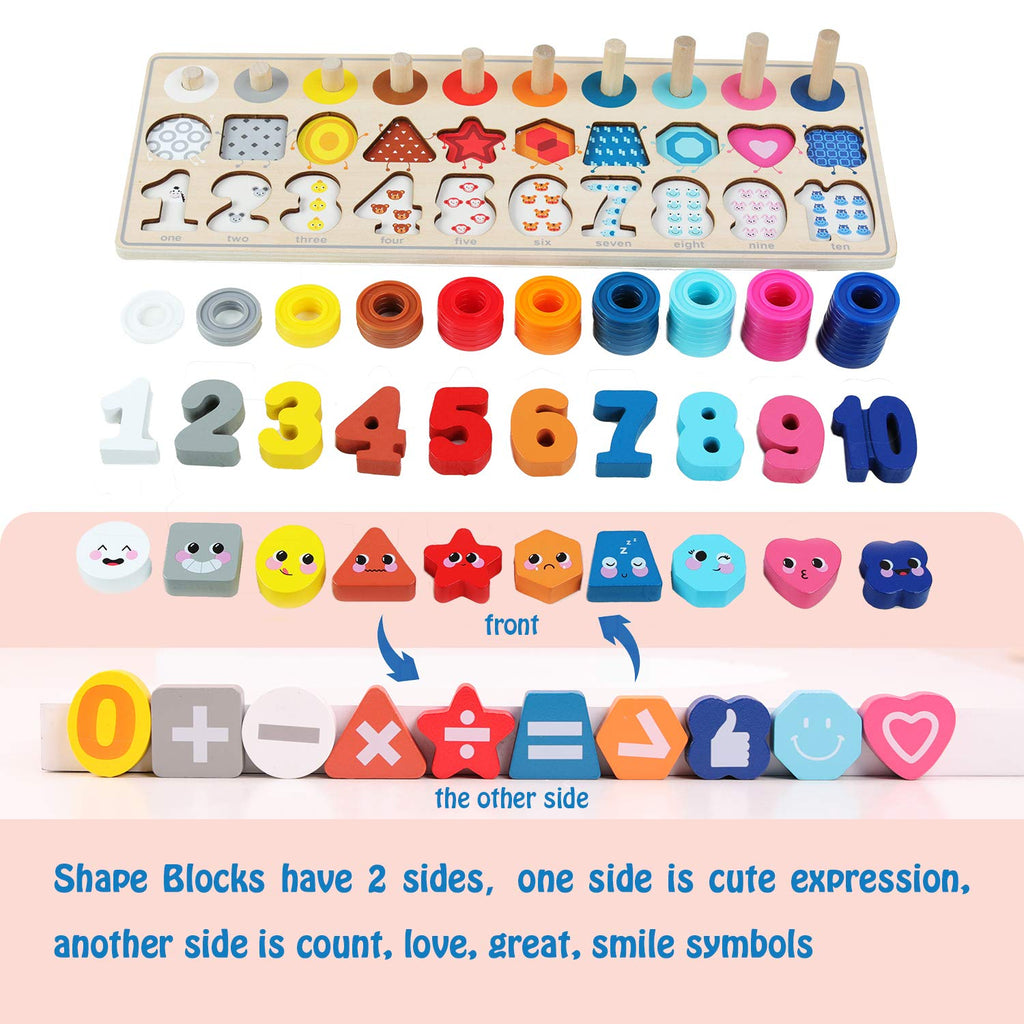 QZMTOY Wooden Montessori 4-in-1 Number Puzzle & Sorting Toy for Toddlers 3-5 Years