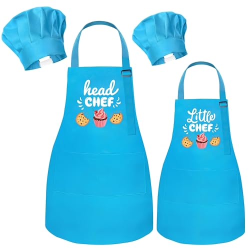 R HORSE 4-Piece Parent-Child Apron and Chef Hat Set for Pretend Play Cooking