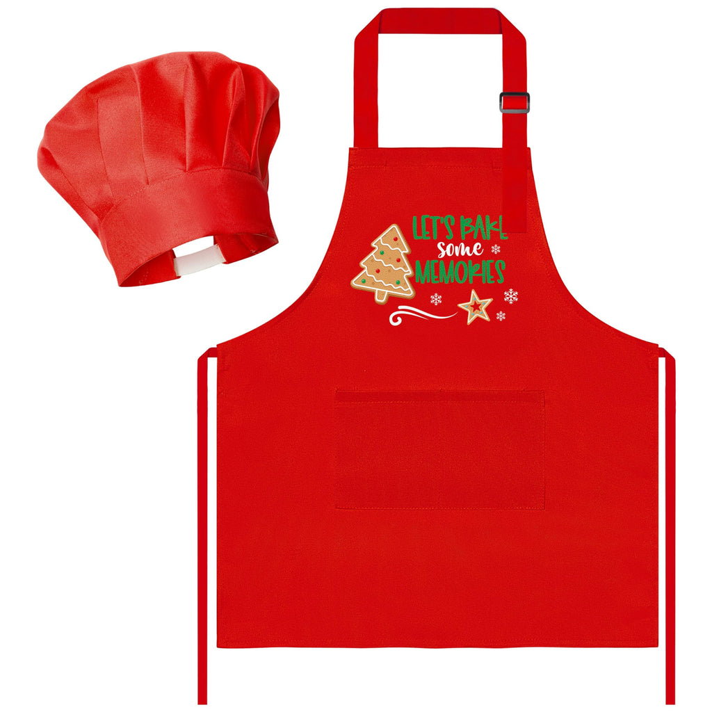 R HORSE Christmas Apron and Chef Hat Set for Kids - 2 Piece Adjustable Red Kitchen Cooking Role Play Gift