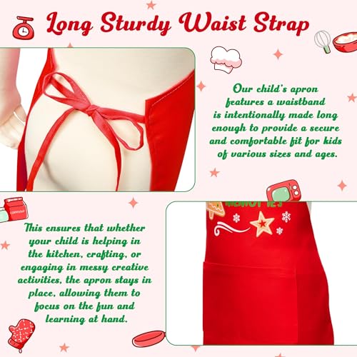 R HORSE Christmas Apron and Chef Hat Set for Kids - 2 Piece Adjustable Red Kitchen Cooking Role Play Gift