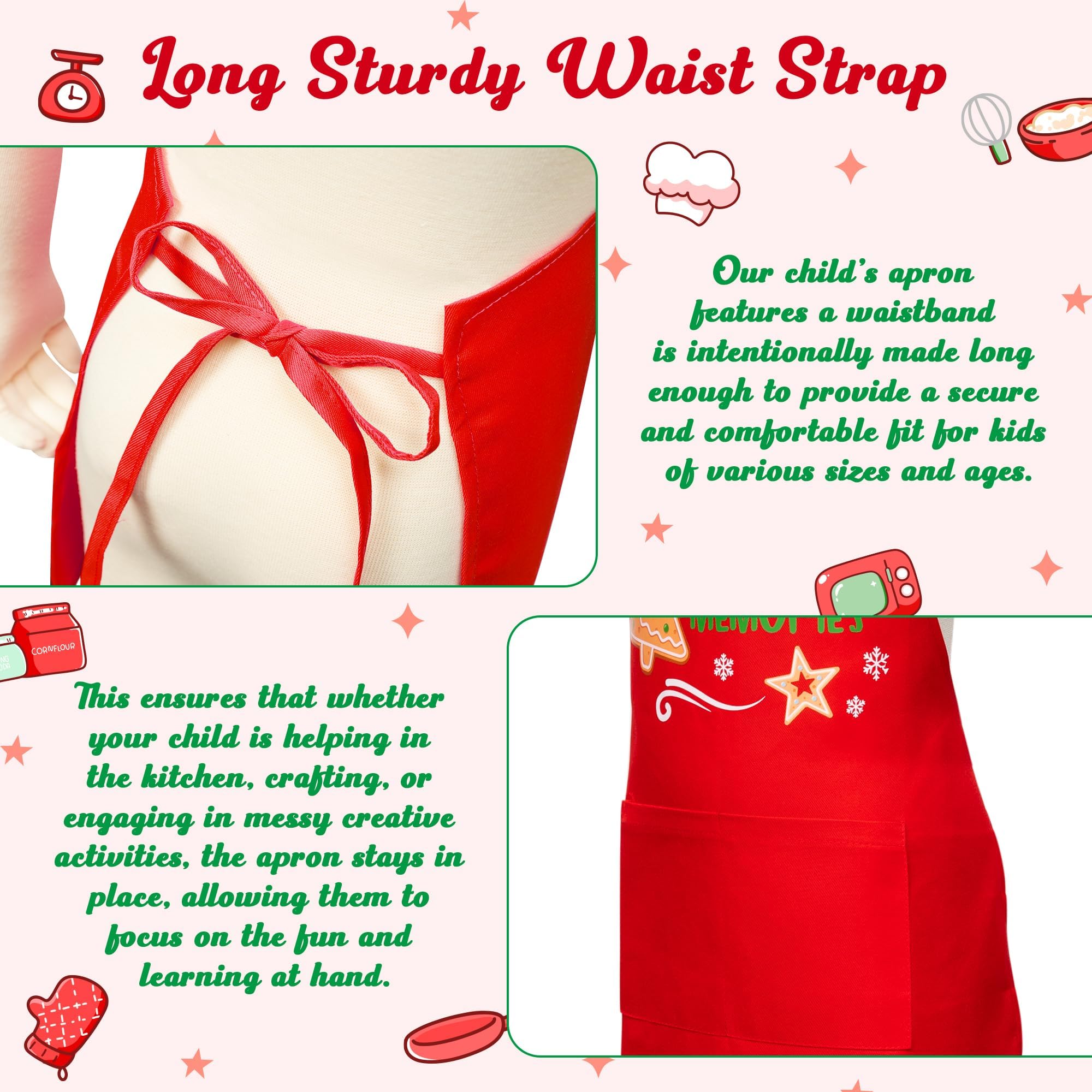 R HORSE Christmas Apron and Chef Hat Set for Kids - 2 Piece Adjustable Red Kitchen Cooking Role Play Gift