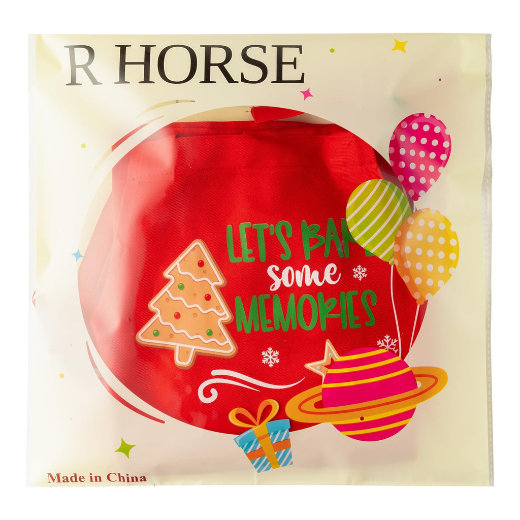 R HORSE Christmas Apron and Chef Hat Set for Kids - 2 Piece Adjustable Red Kitchen Cooking Role Play Gift
