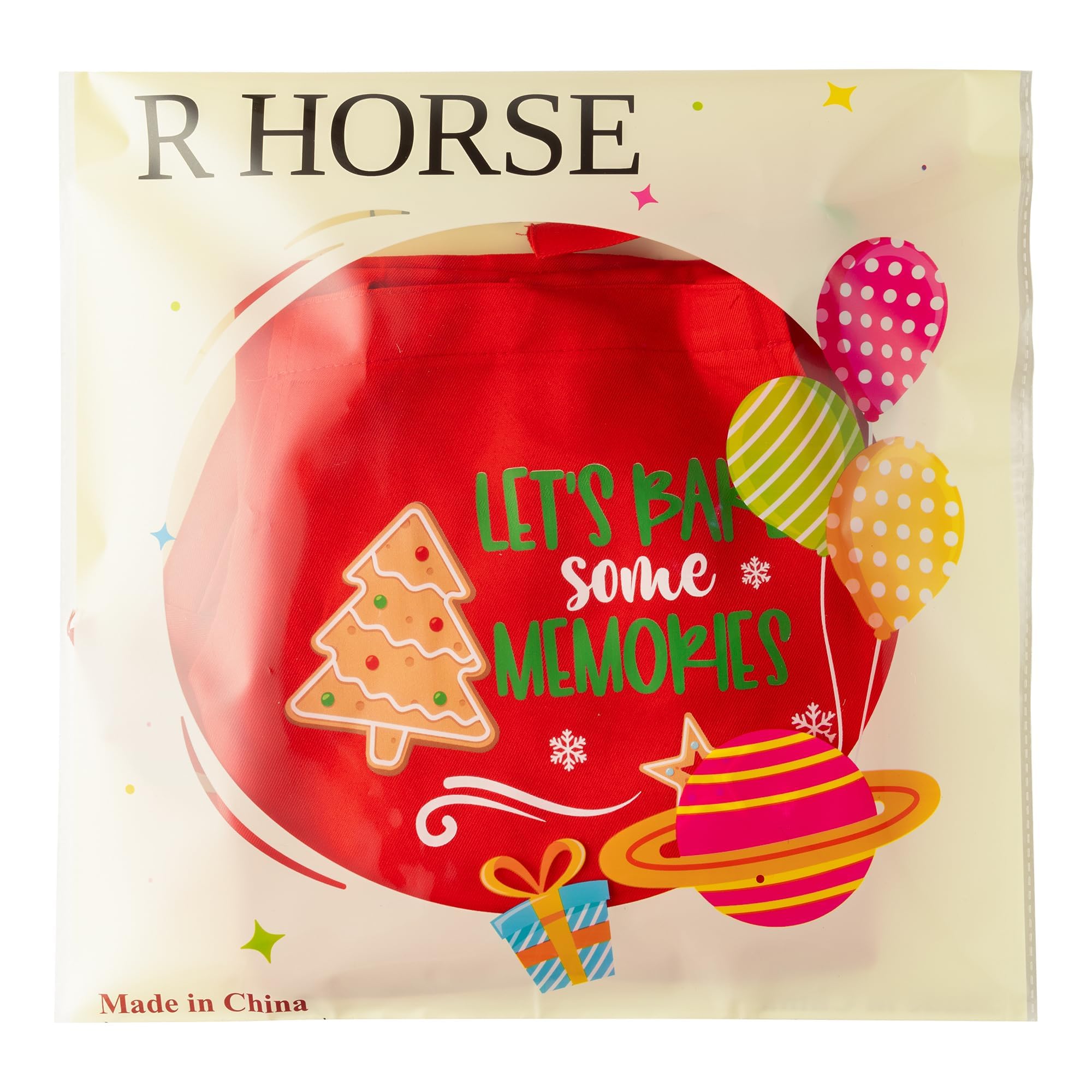 R HORSE Christmas Apron and Chef Hat Set for Kids - 2 Piece Adjustable Red Kitchen Cooking Role Play Gift
