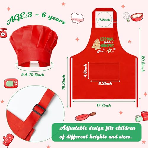 R HORSE Christmas Apron and Chef Hat Set for Kids - 2 Piece Adjustable Red Kitchen Cooking Role Play Gift