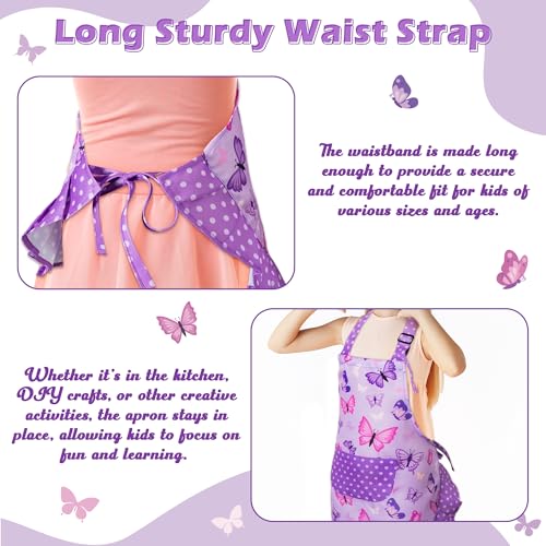 R HORSE Kids Apron and Chef Hat Set - Purple Butterfly Toddler Apron for Girls Ages 3-6
