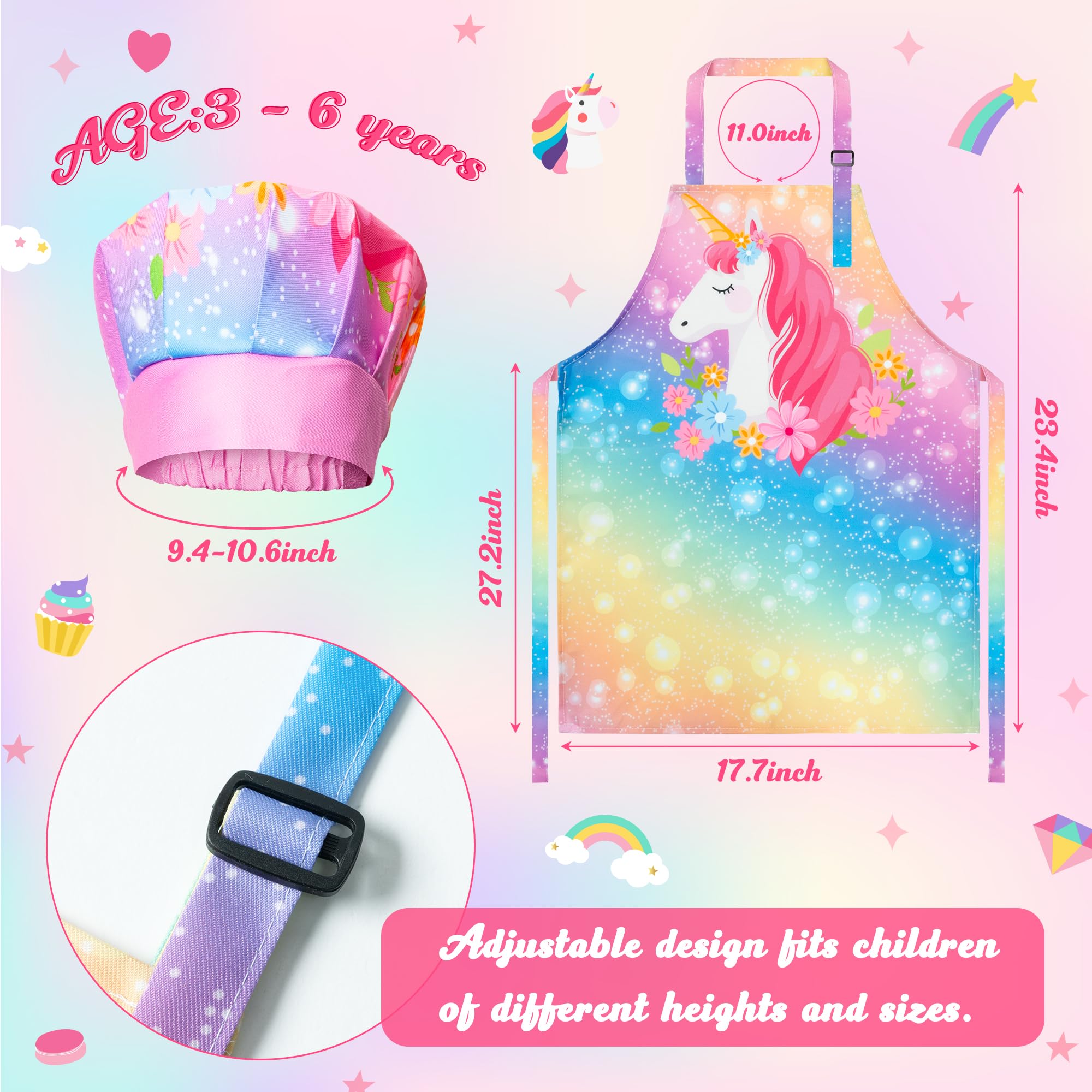 R HORSE Magic Horse Kids Apron & Chef Hat Set - Adjustable Waterproof Polyester for Cooking, Baking, Painting, and Role Play