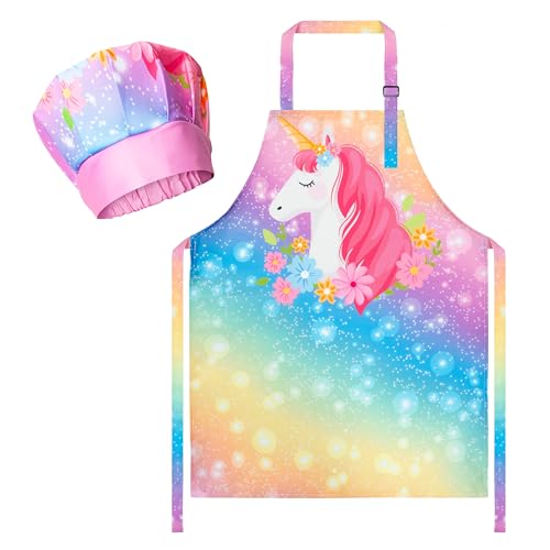 R HORSE Magic Horse Kids Apron & Chef Hat Set - Adjustable Waterproof Polyester for Cooking, Baking, Painting, and Role Play