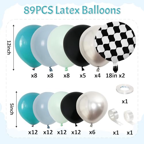 Race Car Balloon Garland Arch Kit – 89-Piece Set with Checkered Foil Balloon for Car-Themed Parties