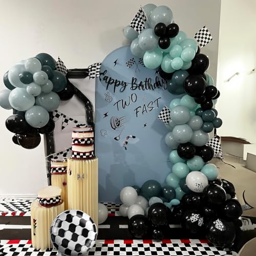 Race Car Balloon Garland Arch Kit – 89-Piece Set with Checkered Foil Balloon for Car-Themed Parties