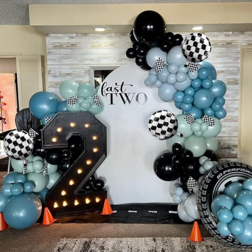 Race Car Balloon Garland Arch Kit – 89-Piece Set with Checkered Foil Balloon for Car-Themed Parties