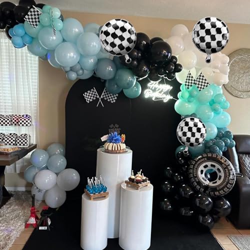 Race Car Balloon Garland Arch Kit – 89-Piece Set with Checkered Foil Balloon for Car-Themed Parties