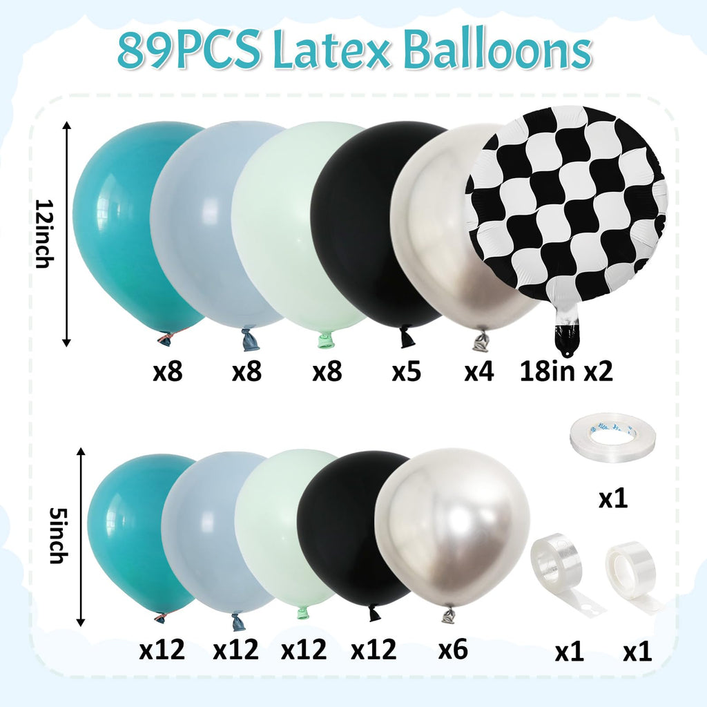 Race Car Balloon Garland Arch Kit – 89-Piece Set with Checkered Foil Balloon for Car-Themed Parties