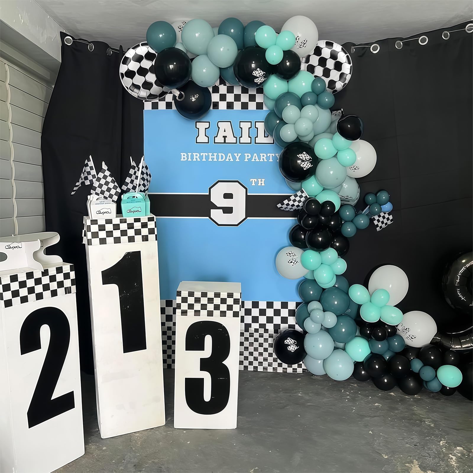 Race Car Balloon Garland Arch Kit – 89-Piece Set with Checkered Foil Balloon for Car-Themed Parties