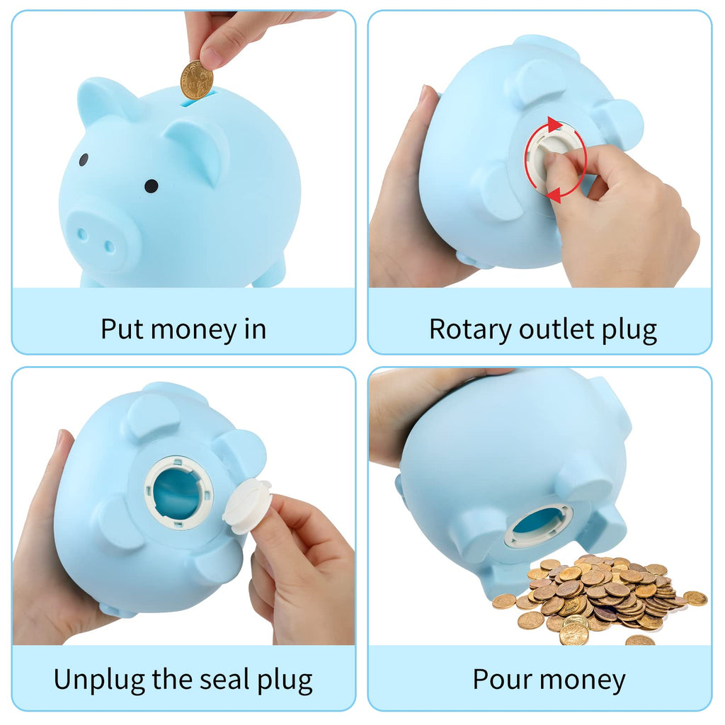 Rachan Large Piggy Bank for Boys – Unbreakable Plastic Coin Bank with Removable Plug (Pink/Blue)