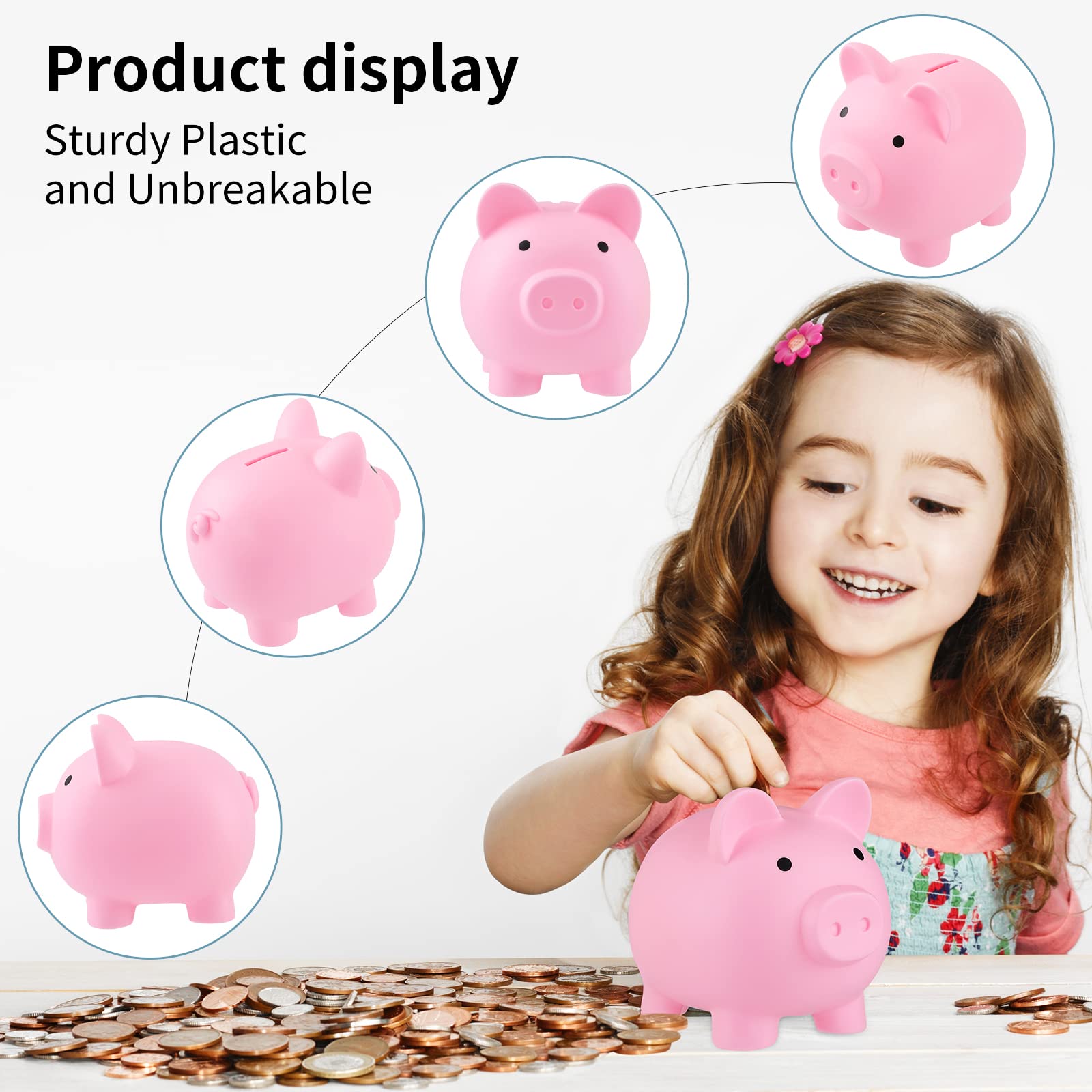 Rachan Large Piggy Bank for Boys – Unbreakable Plastic Coin Bank with Removable Plug (Pink/Blue)