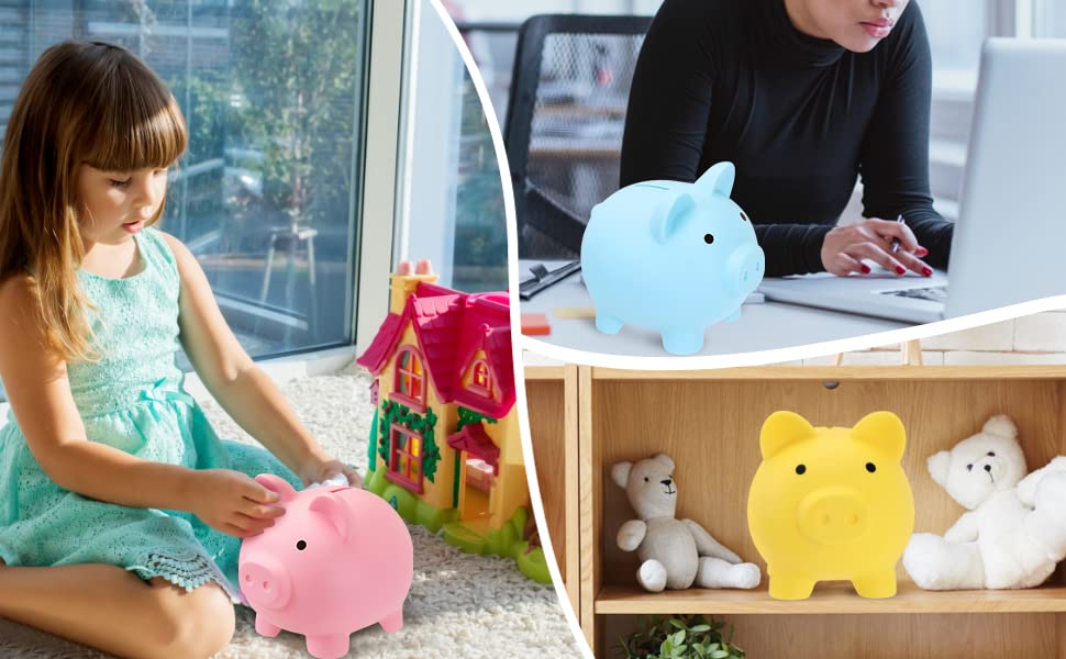 Rachan Large Piggy Bank for Boys – Unbreakable Plastic Coin Bank with Removable Plug (Pink/Blue)