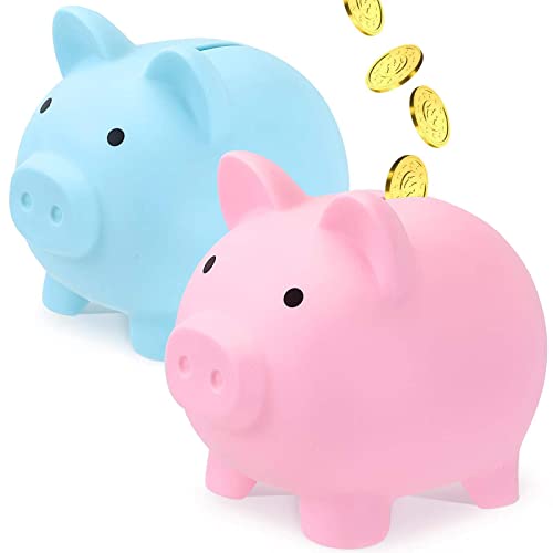 Rachan Large Piggy Bank for Boys – Unbreakable Plastic Coin Bank with Removable Plug (Pink/Blue)