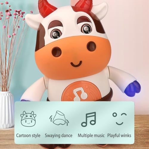 rafonie Dance Cow Light Up Toy: Musical Dancing Cow for Toddlers, Interactive Walking Toy with Lights & Sounds