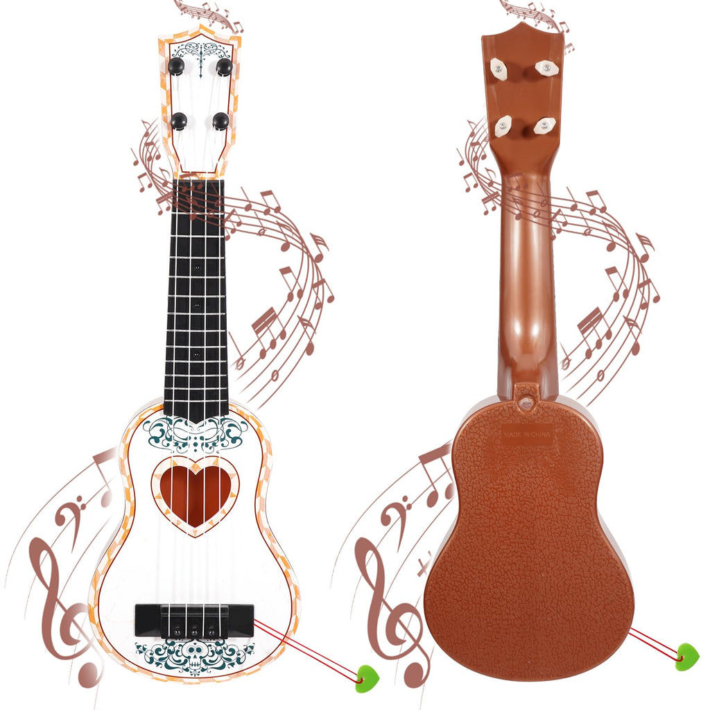 Raimy 17in Ukulele for Kids - White Plastic 4-String Beginner Instrument for Ages 3-9