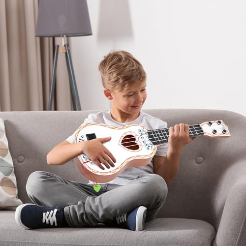 Raimy 17in Ukulele for Kids - White Plastic 4-String Beginner Instrument for Ages 3-9