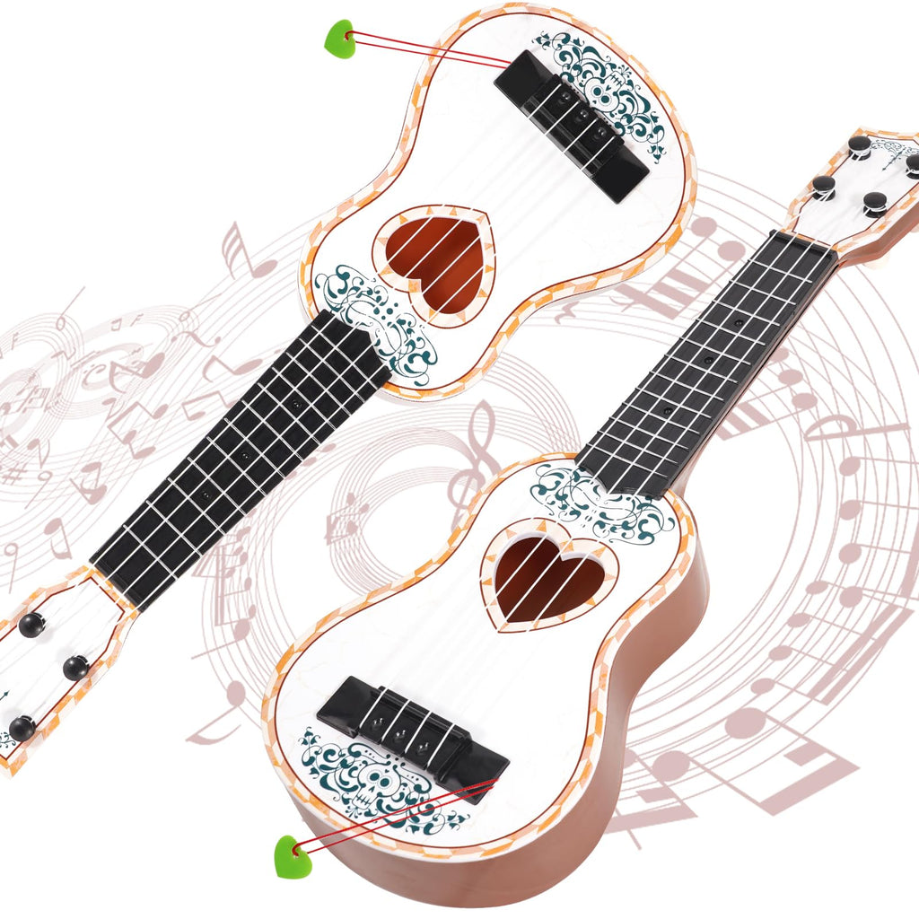 Raimy 17in Ukulele for Kids - White Plastic 4-String Beginner Instrument for Ages 3-9