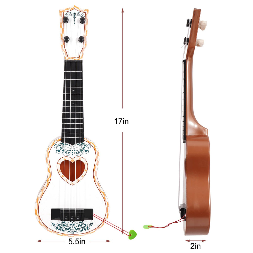 Raimy 17in Ukulele for Kids - White Plastic 4-String Beginner Instrument for Ages 3-9