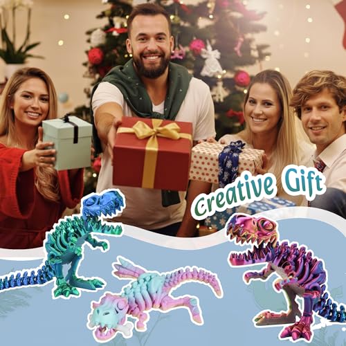 Rainbow Articulated 3D Printed T-Rex Skeleton – Poseable Dinosaur Fidget Toy for Desk Decor & Stress Relief