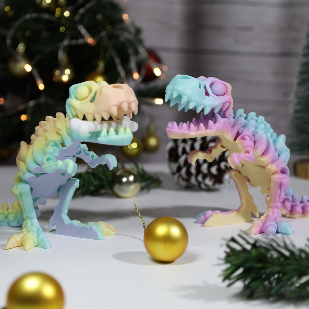 Rainbow Articulated 3D Printed T-Rex Skeleton – Poseable Dinosaur Fidget Toy for Desk Decor & Stress Relief