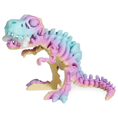 Rainbow Articulated 3D Printed T-Rex Skeleton – Poseable Dinosaur Fidget Toy for Desk Decor & Stress Relief