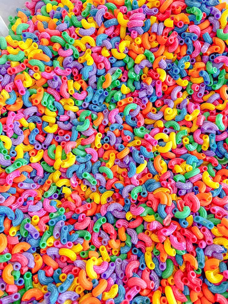 Rainbow Elbow Pasta Sensory Bin Filler – 2 Cups, Non-Toxic, Made in USA