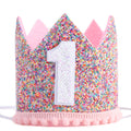 Rainbow Glitter Crown for Baby's First Birthday – Handmade with Pink Felt & Pompom