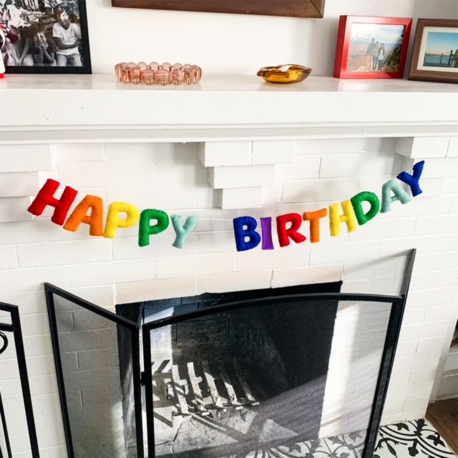 Rainbow Happy Birthday Banner - Pre-Strung Felt Garland, Reusable Party Decor