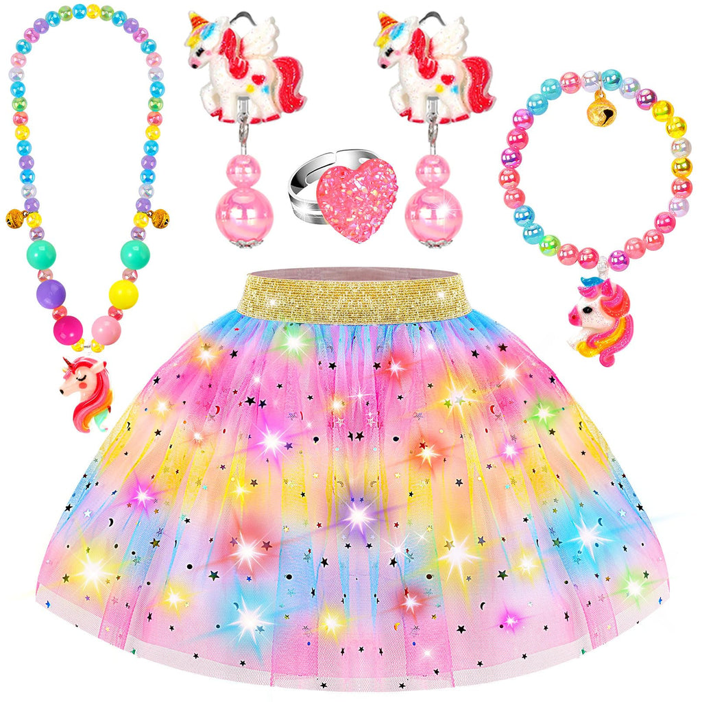 Rainbow Light-Up Princess Dress Set for Girls 4-6 with Unicorn Accessories