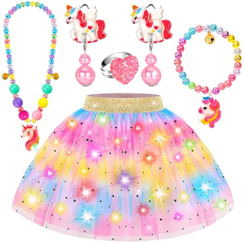 Rainbow Light-Up Princess Dress Set for Girls 4-6 with Unicorn Accessories